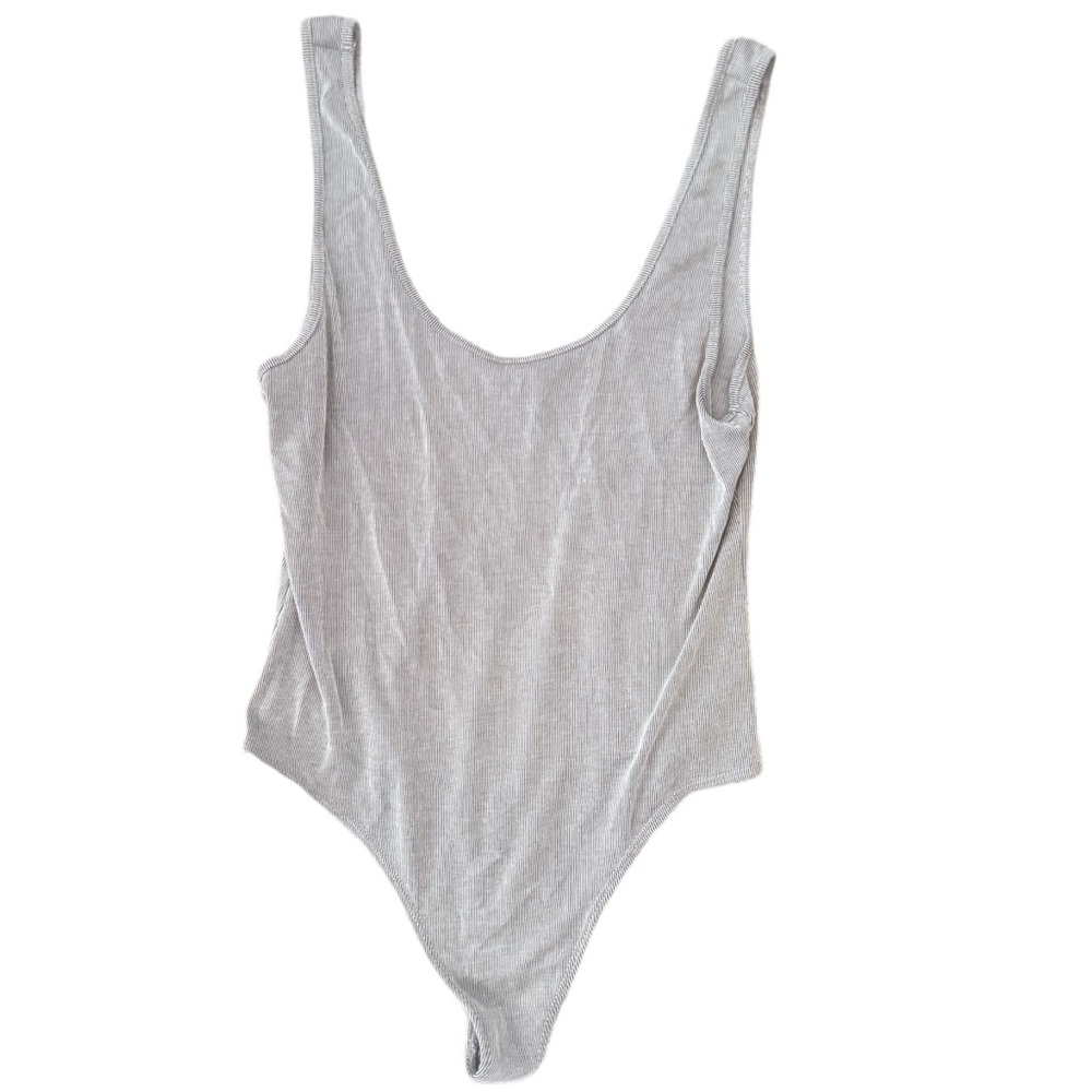 Women's dress forum Gray and white striped backless cotton Bodysuit Sz large